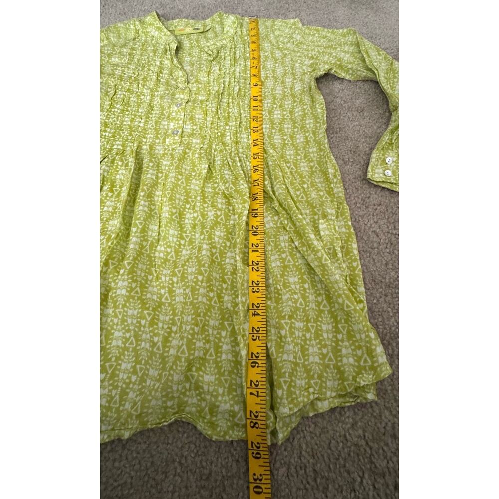Rock Flower Paper Green Tunic Top Medium Long Sleeve Boho Lightweight Cotton - Picture 9 of 10